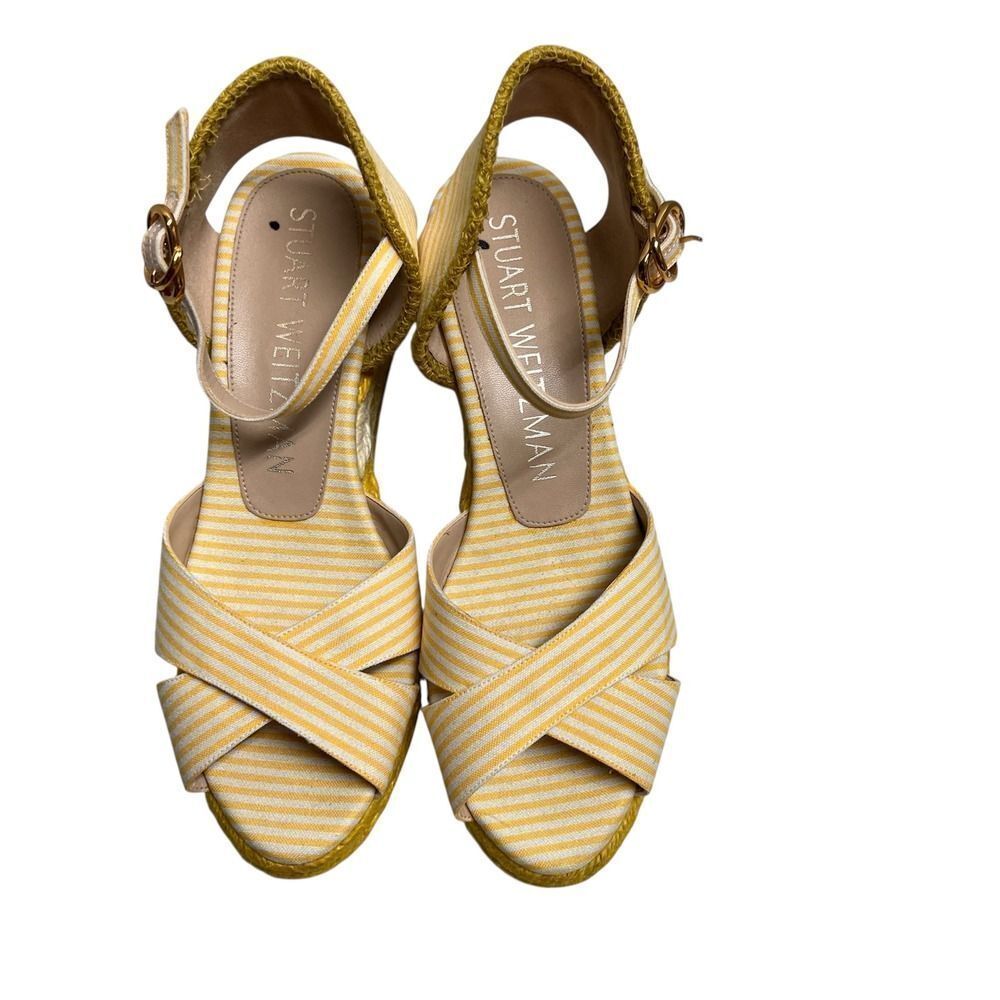 STUART WEITZMAN  Minela Striped Wedge Espadrille Yellow White Size 6.5 SEE DESCR